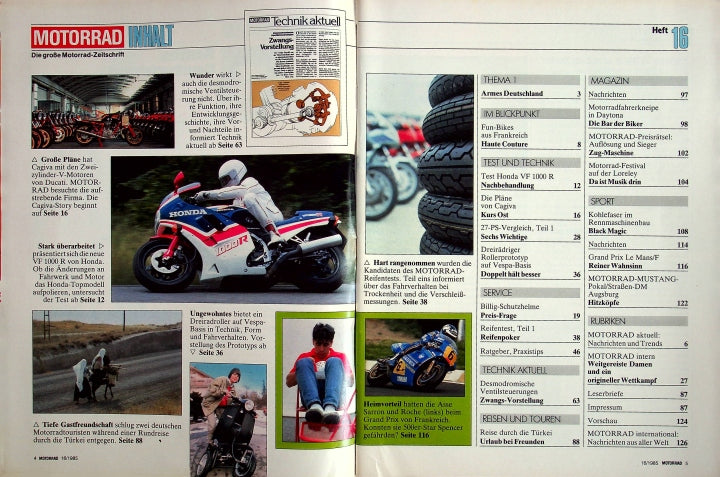 Inhaltsverzeichnis Motorrad 16/1985