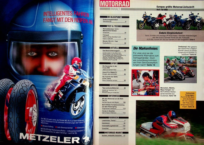 Inhaltsverzeichnis Motorrad 16/1988