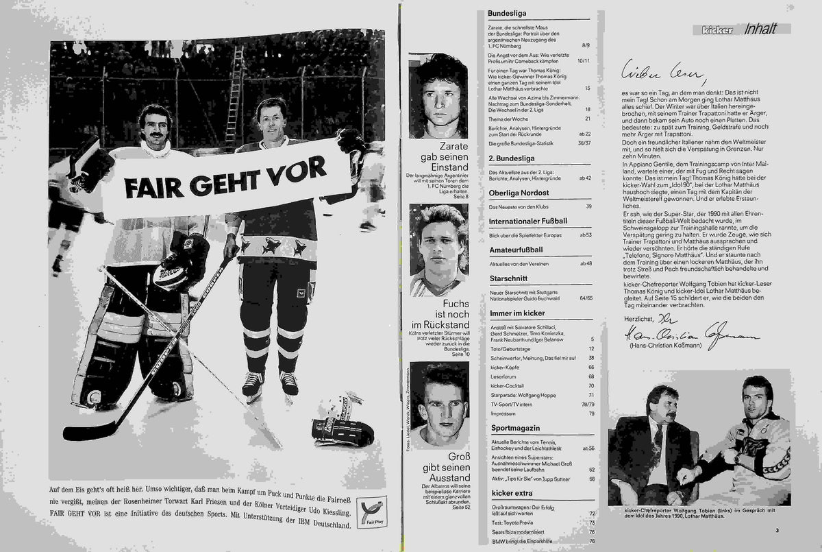 Inhaltsverzeichnis Kicker 16/1991