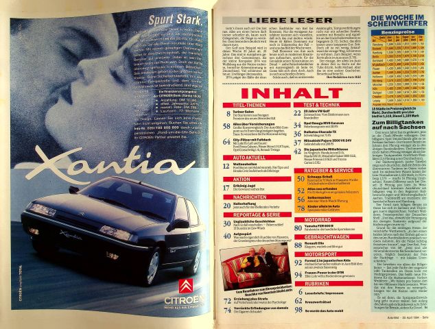 Inhaltsverzeichnis Auto Bild 16/1994