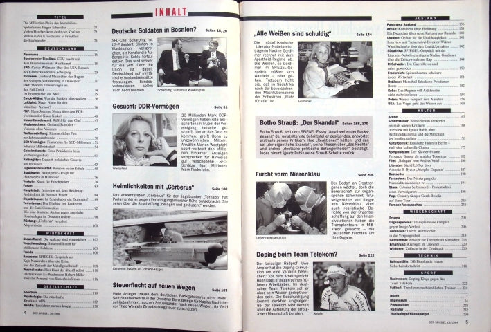 Inhaltsverzeichnis Spiegel 16/1994