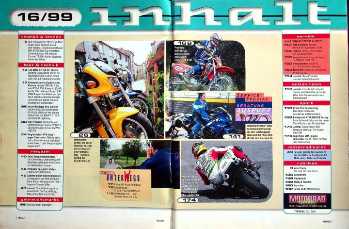 Inhaltsverzeichnis Motorrad 16/1999