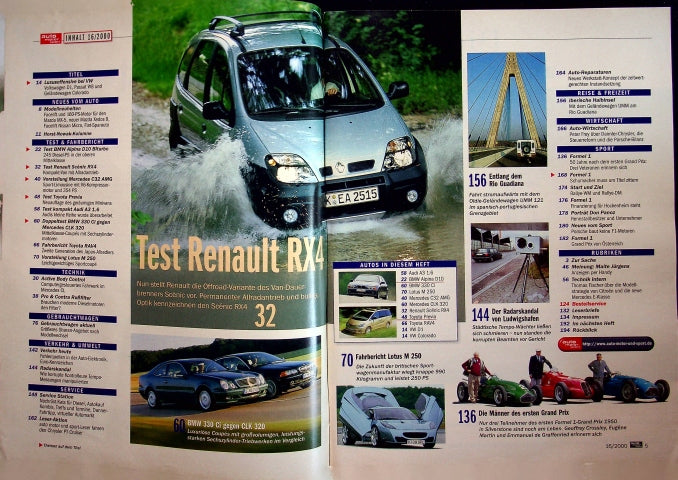 Inhaltsverzeichnis Auto Motor und Sport 16/2000