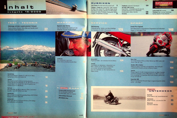 Inhaltsverzeichnis Motorrad 16/2000