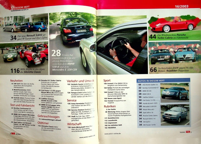 Inhaltsverzeichnis Auto Motor und Sport 16/2003