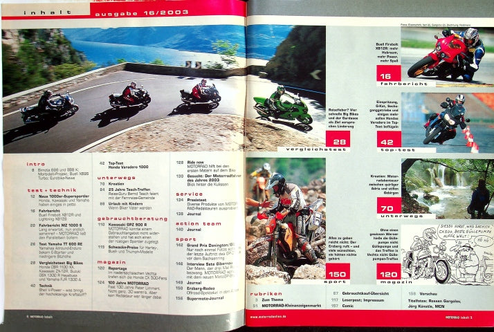Inhaltsverzeichnis Motorrad 16/2003