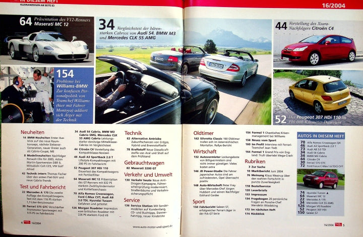 Inhaltsverzeichnis Auto Motor und Sport 16/2004