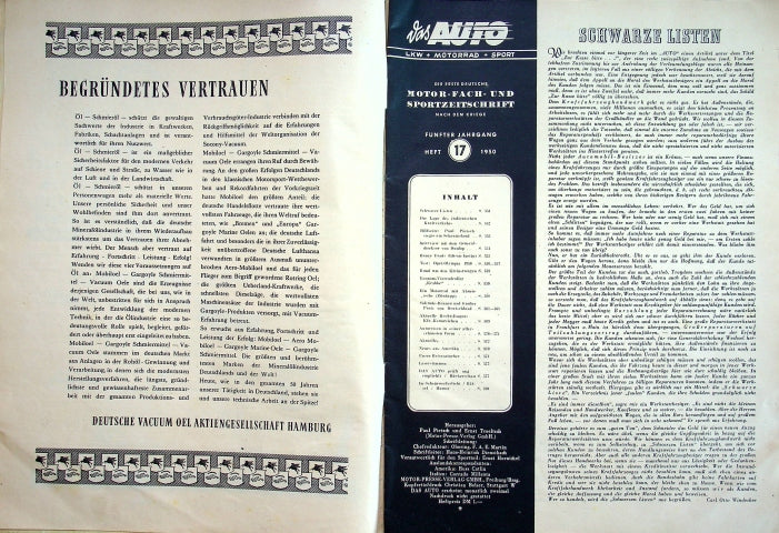 Inhaltsverzeichnis Auto Motor und Sport 17/1950