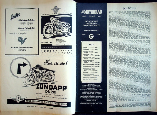 Inhaltsverzeichnis Motorrad 17/1950