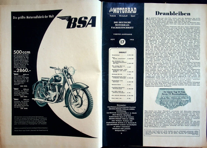 Inhaltsverzeichnis Motorrad 17/1952