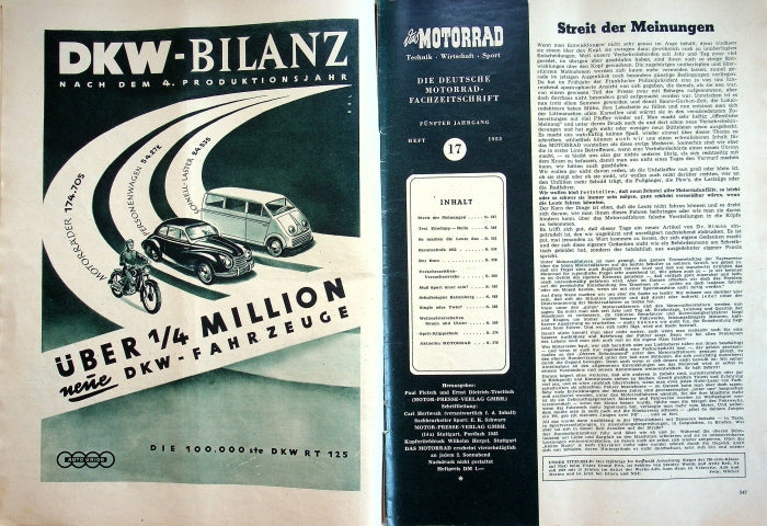Inhaltsverzeichnis Motorrad 17/1953