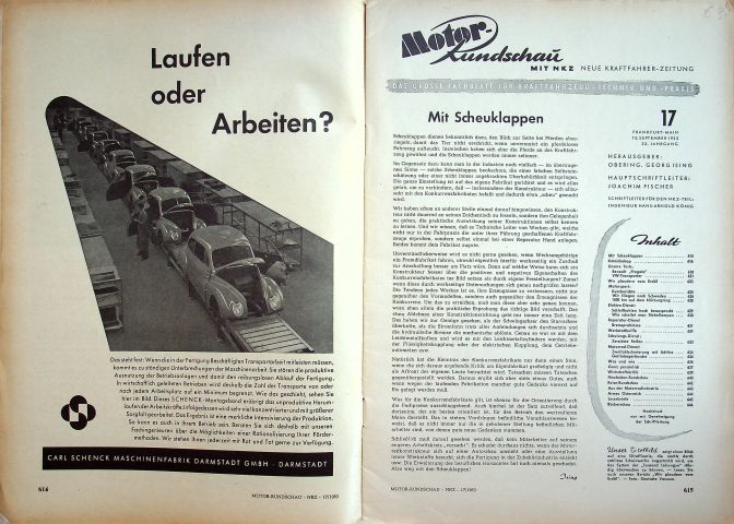 Inhaltsverzeichnis Motor Rundschau 17/1953