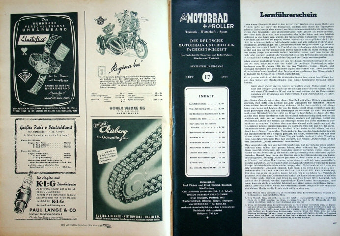 Inhaltsverzeichnis Motorrad 17/1954