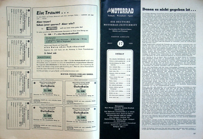 Inhaltsverzeichnis Motorrad 17/1955