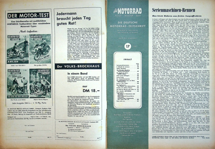 Inhaltsverzeichnis Motorrad 17/1958