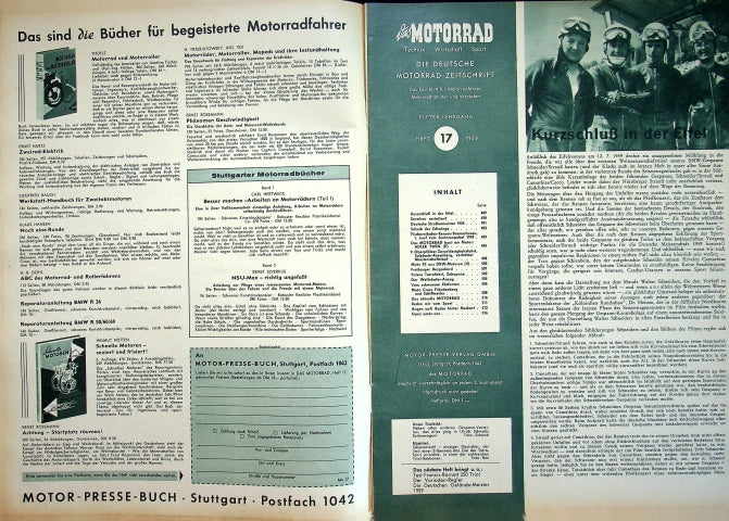Inhaltsverzeichnis Motorrad 17/1959
