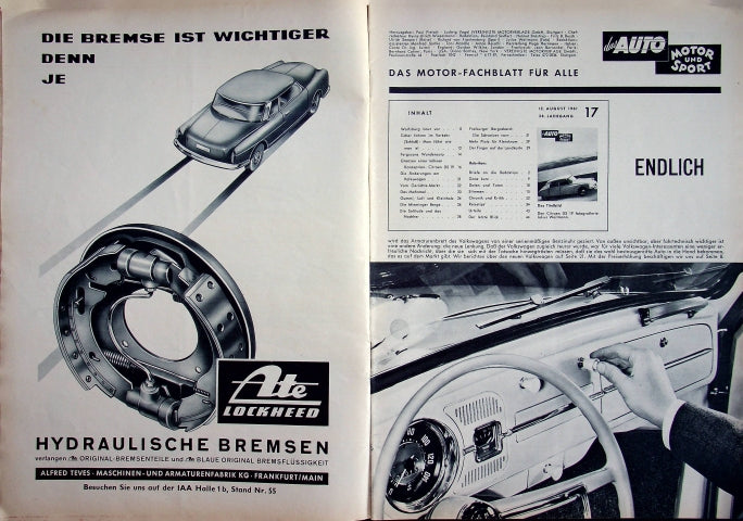 Inhaltsverzeichnis Auto Motor und Sport 17/1961