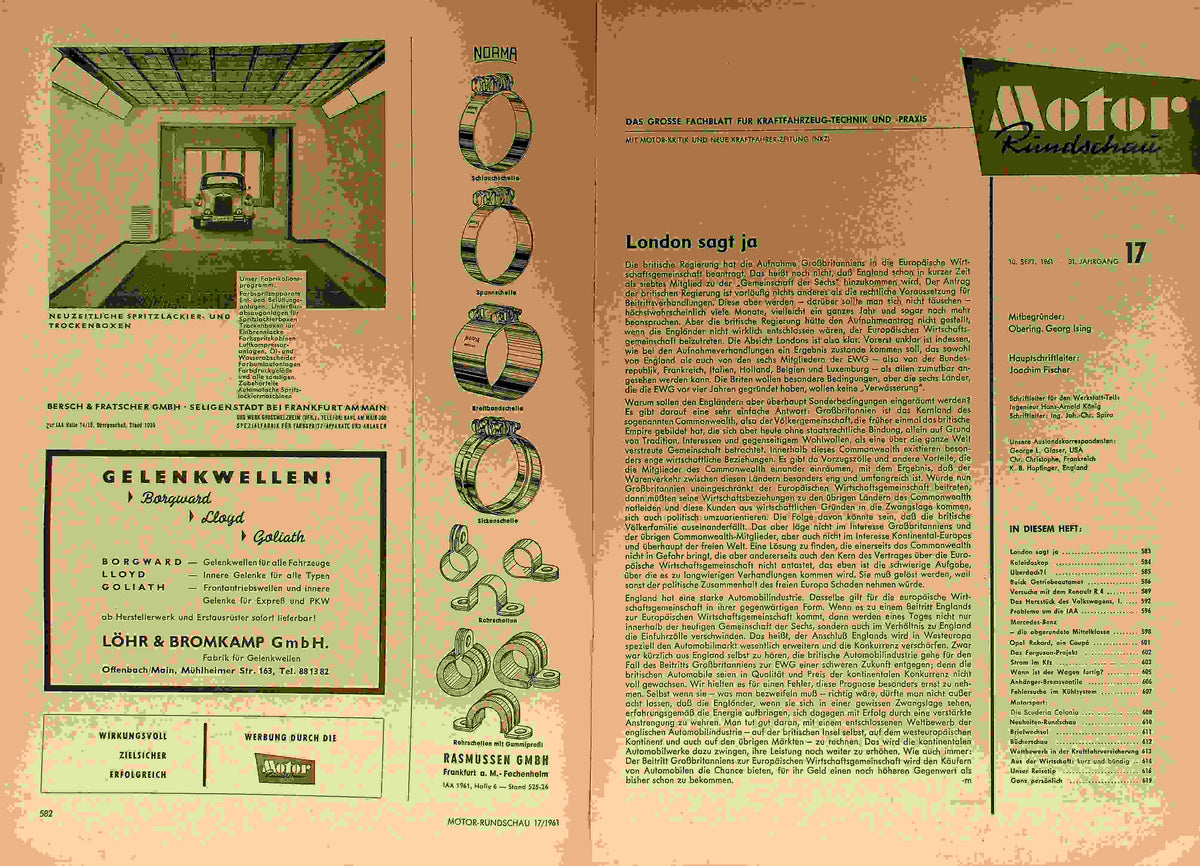 Inhaltsverzeichnis Motor Rundschau 17/1961