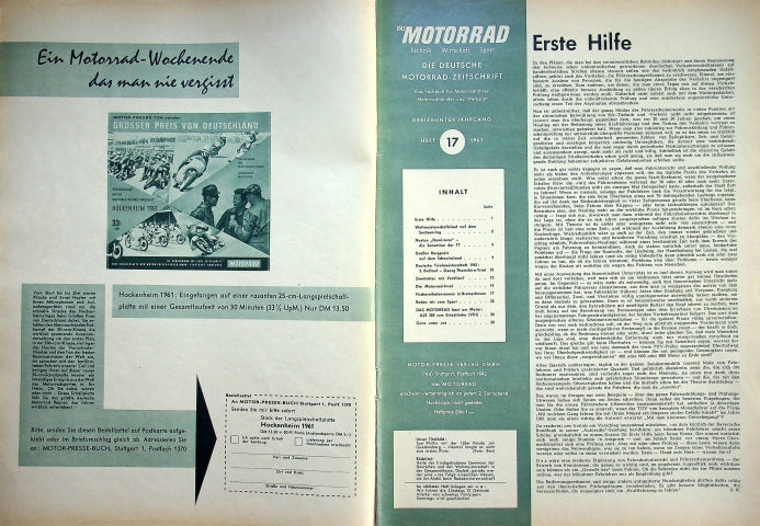 Inhaltsverzeichnis Motorrad 17/1961