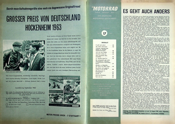 Inhaltsverzeichnis Motorrad 17/1963