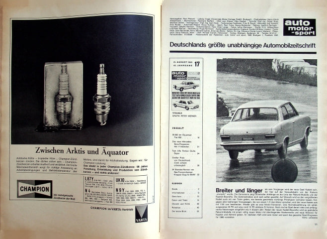 Inhaltsverzeichnis Auto Motor und Sport 17/1965