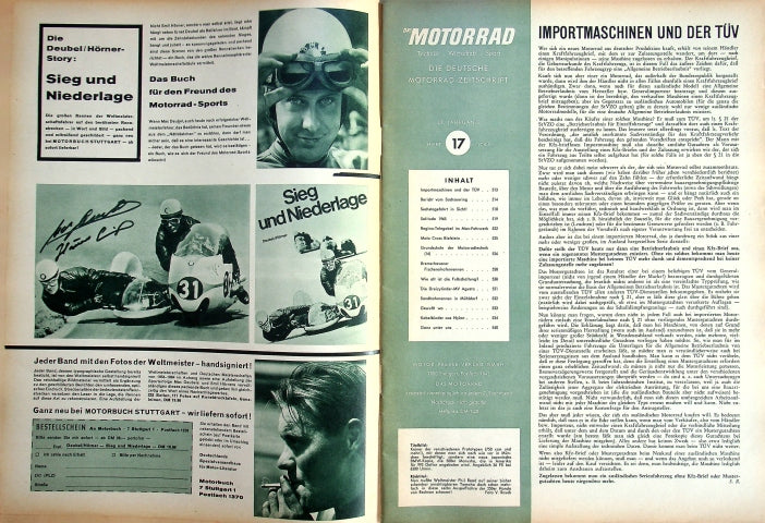 Inhaltsverzeichnis Motorrad 17/1965