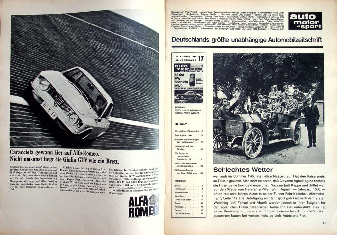 Inhaltsverzeichnis Auto Motor und Sport 17/1966