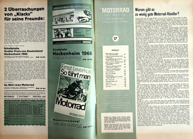 Inhaltsverzeichnis Motorrad 17/1966
