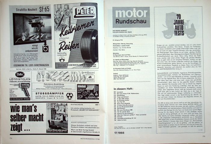 Inhaltsverzeichnis Motor Rundschau 17/1966