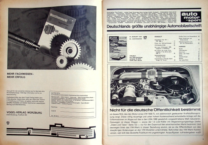 Inhaltsverzeichnis Auto Motor und Sport 17/1967