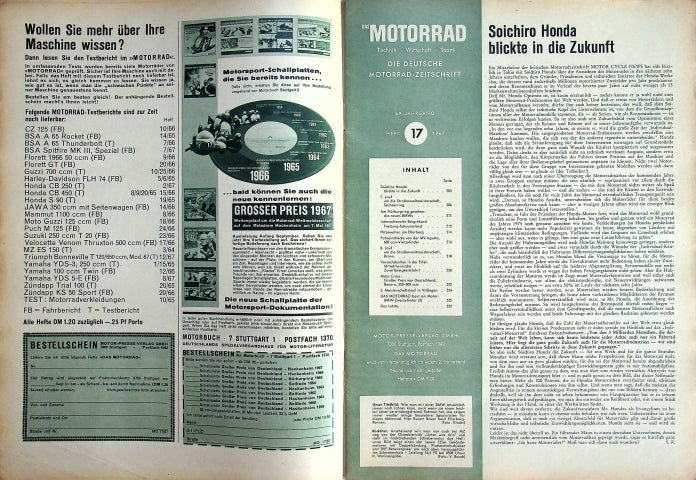 Inhaltsverzeichnis Motorrad 17/1967