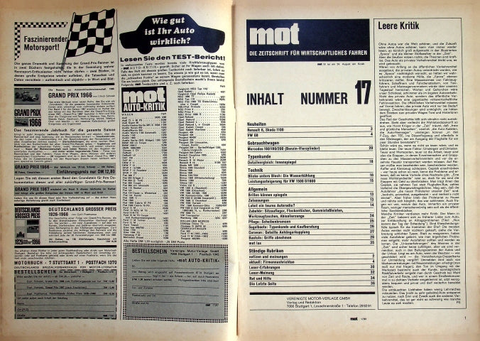 Inhaltsverzeichnis MOT 17/1967