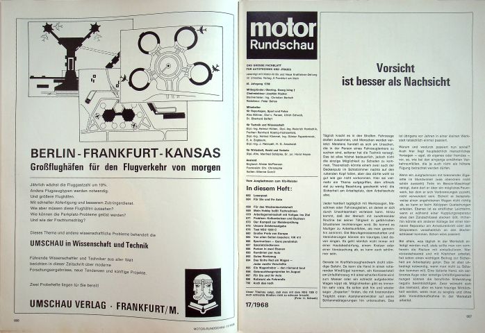 Inhaltsverzeichnis Motor Rundschau 17/1968