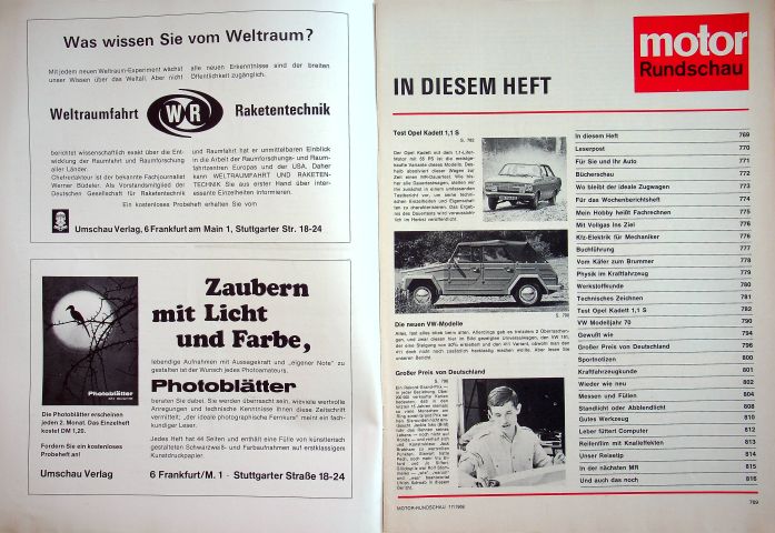 Inhaltsverzeichnis Motor Rundschau 17/1969