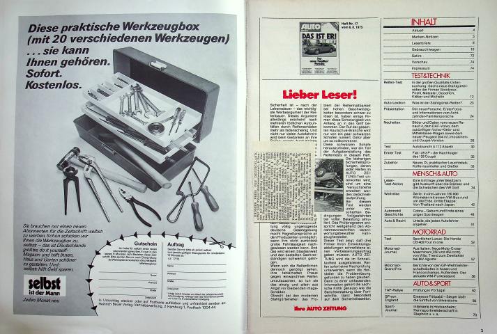Inhaltsverzeichnis Autozeitung 17/1975