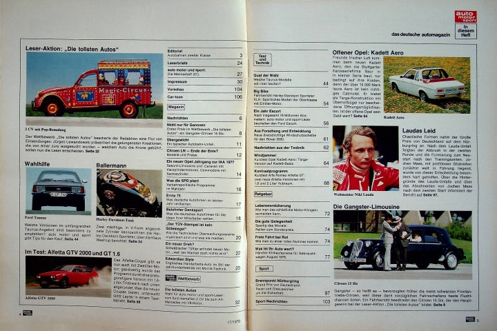 Inhaltsverzeichnis Auto Motor und Sport 17/1976