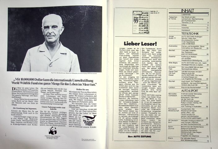 Inhaltsverzeichnis Autozeitung 17/1977