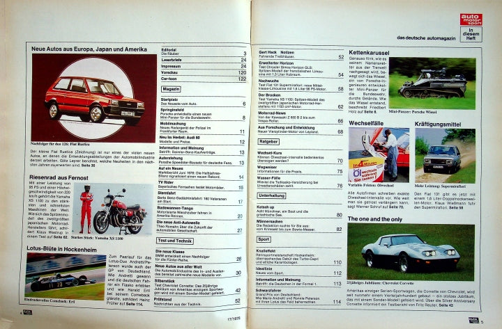 Inhaltsverzeichnis Auto Motor und Sport 17/1978