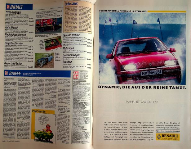 Inhaltsverzeichnis Auto Bild 17/1992