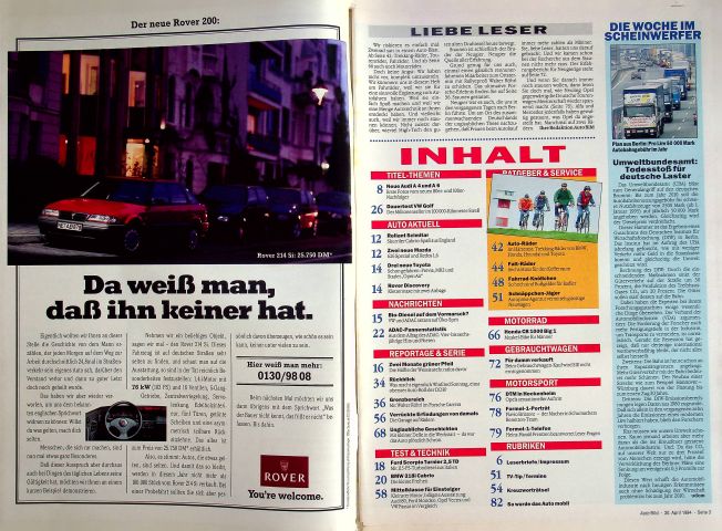Inhaltsverzeichnis Auto Bild 17/1994