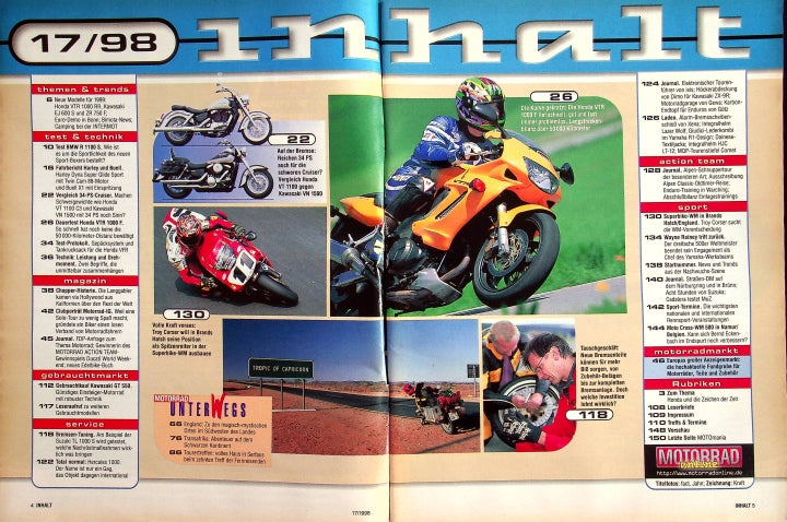 Inhaltsverzeichnis Motorrad 17/1998