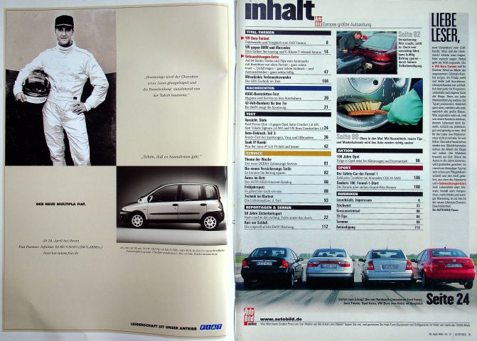 Inhaltsverzeichnis Auto Bild 17/1999