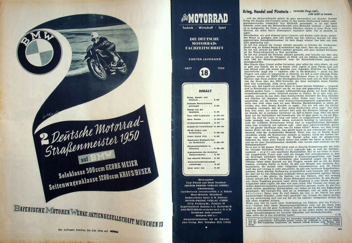 Inhaltsverzeichnis Motorrad 18/1950