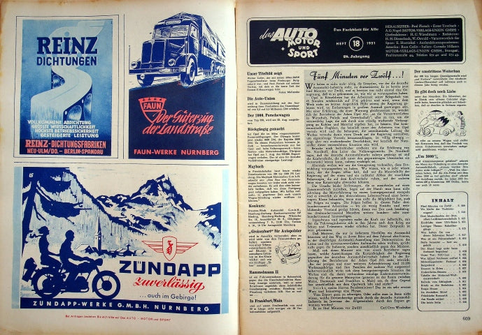 Inhaltsverzeichnis Auto Motor und Sport 18/1951