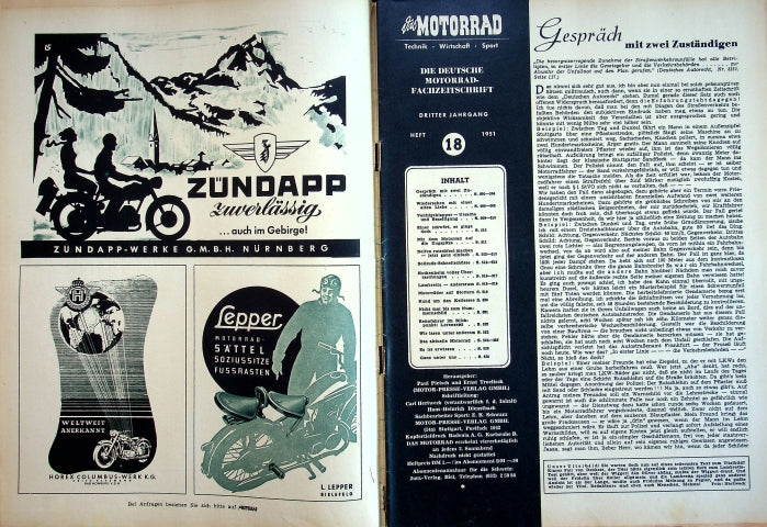 Inhaltsverzeichnis Motorrad 18/1951