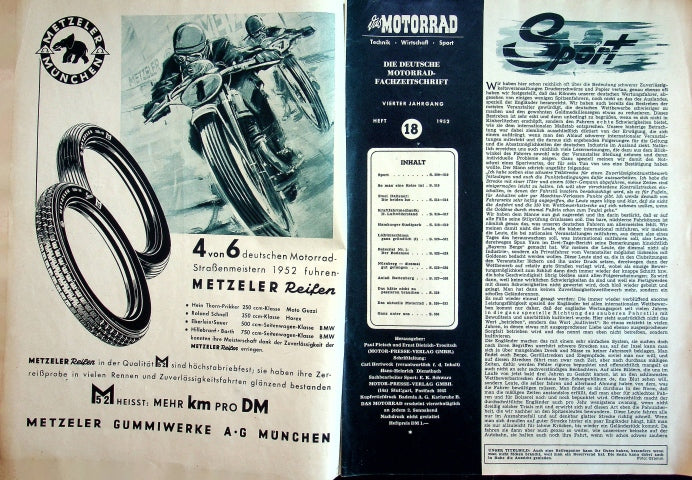 Inhaltsverzeichnis Motorrad 18/1952