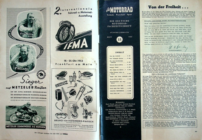Inhaltsverzeichnis Motorrad 18/1953