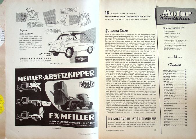 Inhaltsverzeichnis Motor Rundschau 18/1957