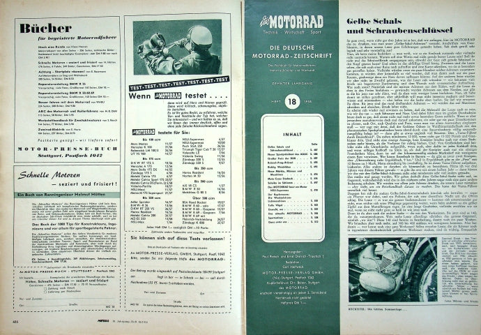 Inhaltsverzeichnis Motorrad 18/1958