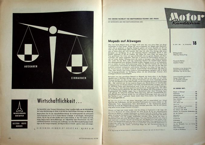 Inhaltsverzeichnis Motor Rundschau 18/1960